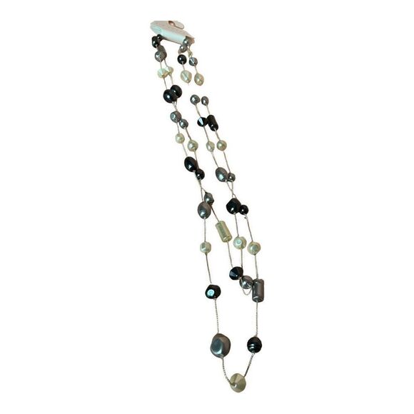 Kim Rogers Silver Strand White, Silver & Black Multi Shape Beaded Necklace NWT - Picture 4 of 9